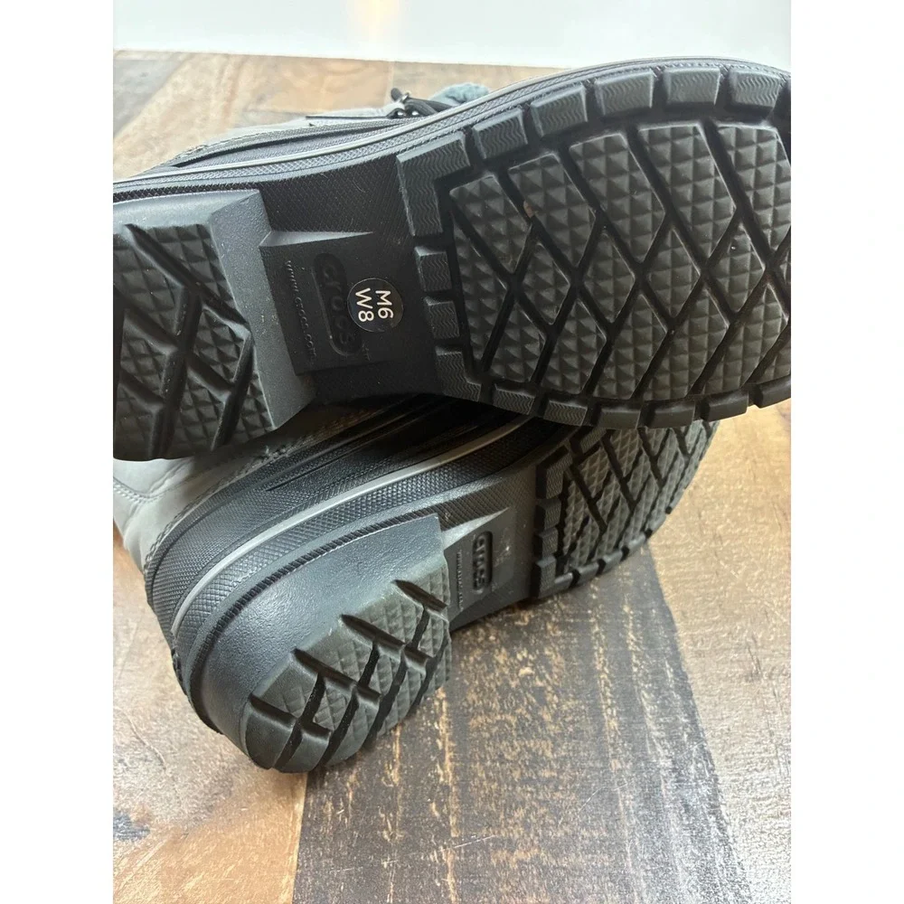 Crocs AllCast II Luxe Winter Boots Grey Black Faux Fur Lined Mens 6 Womens 8